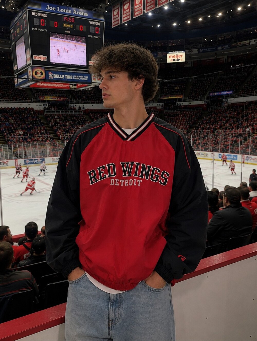 Detroit Redwings Mens Medium G-III Y2k Vintage Pullover Jacket Carl Banks NEW